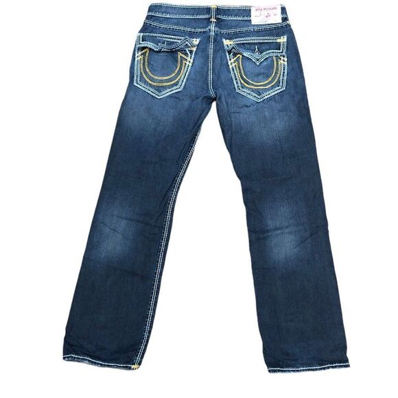 Rare True Religion Jeans Size 34 STRAIGHT YELLOW STITCH Blue - Picture 3 of 13